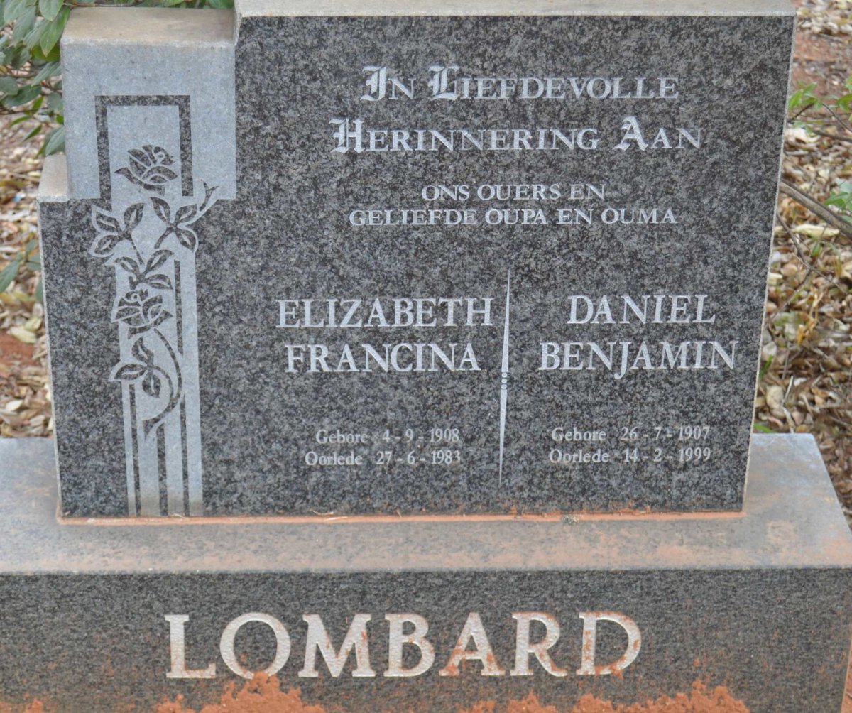 LOMBARD Daniel Benjamin 1907-1999 &amp; Elizabeth Francina 1908-1983