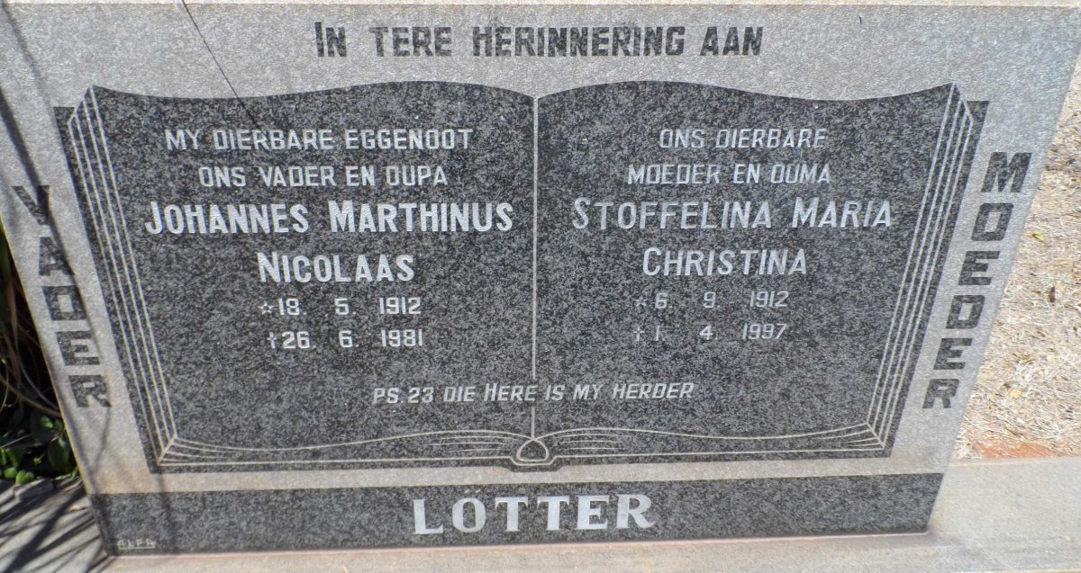 LÖTTER Johannes Marthinus Nicolaas 1912-1981 &amp; Stoffelina Maria Christina 1912-1997