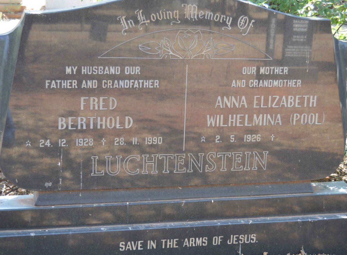 LUCHTENSTEIN Fred Berthold 1928-1990 &amp; Anna Elizabeth Wilhelmina POOL 1926-