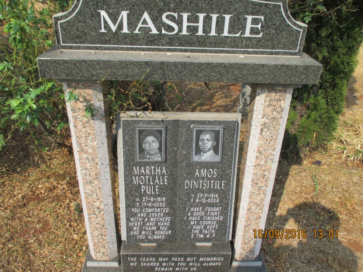 MASHILE Amos Dintšitile 1916-2004 &amp; Martha Motlale Pule 1919-2002