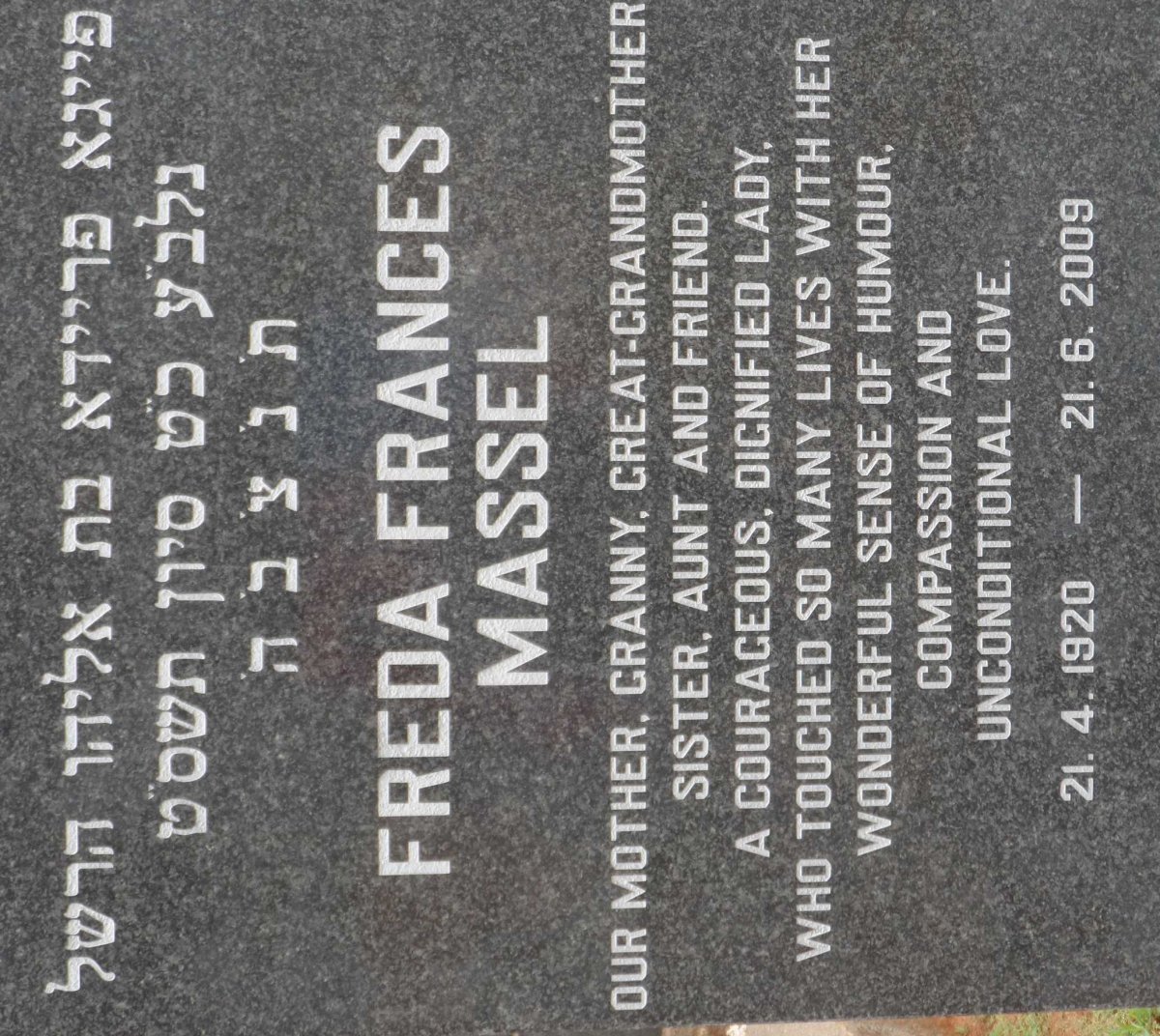 MASSEL Freda Frances 1920-2009