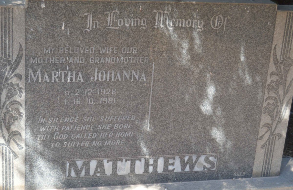 MATTHEWS Martha Johanna 1928-1981