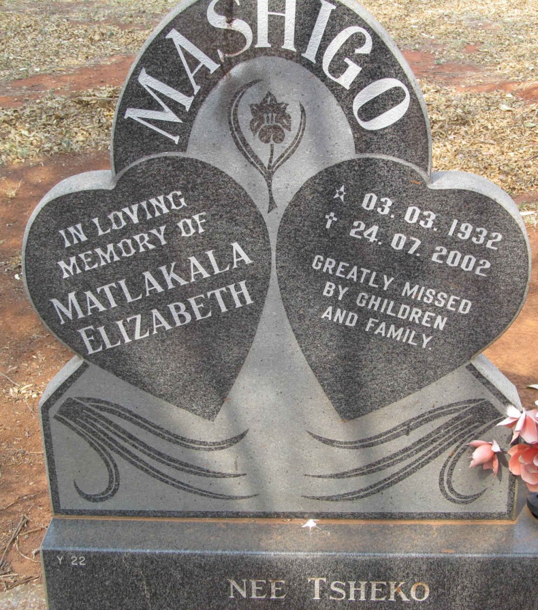 MASHIGO Matlakala Elizabeth nee TSHEKO 1932-2002