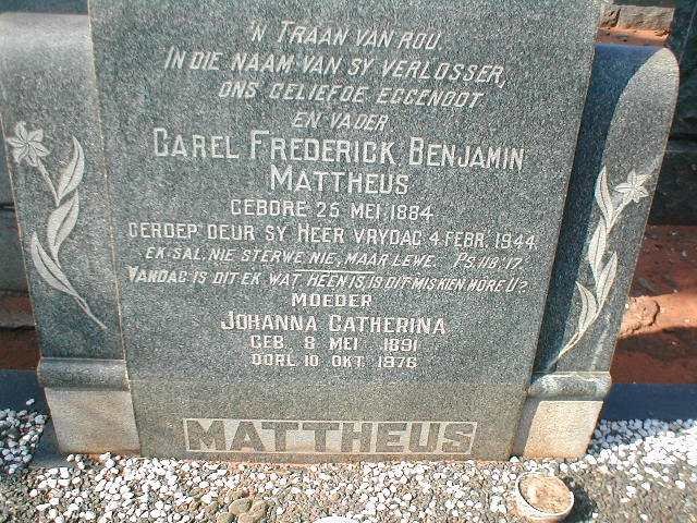 MATTHEUS Carel Frederick Benjamin 1884-1944 &amp; Johanna Catherina 1891-1976