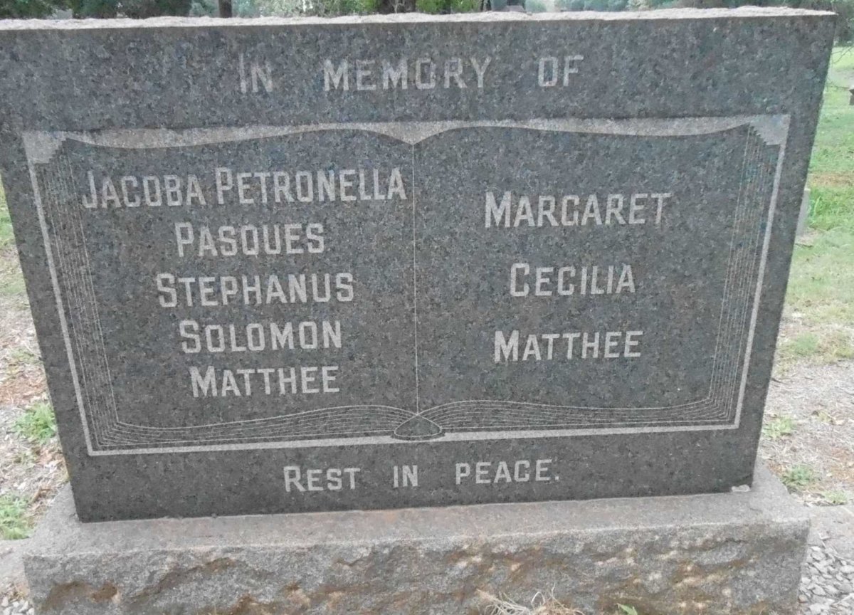 MATTHEE Jacoba Petronella Pasques Stephanus Solomon &amp; Margaret Cecilia