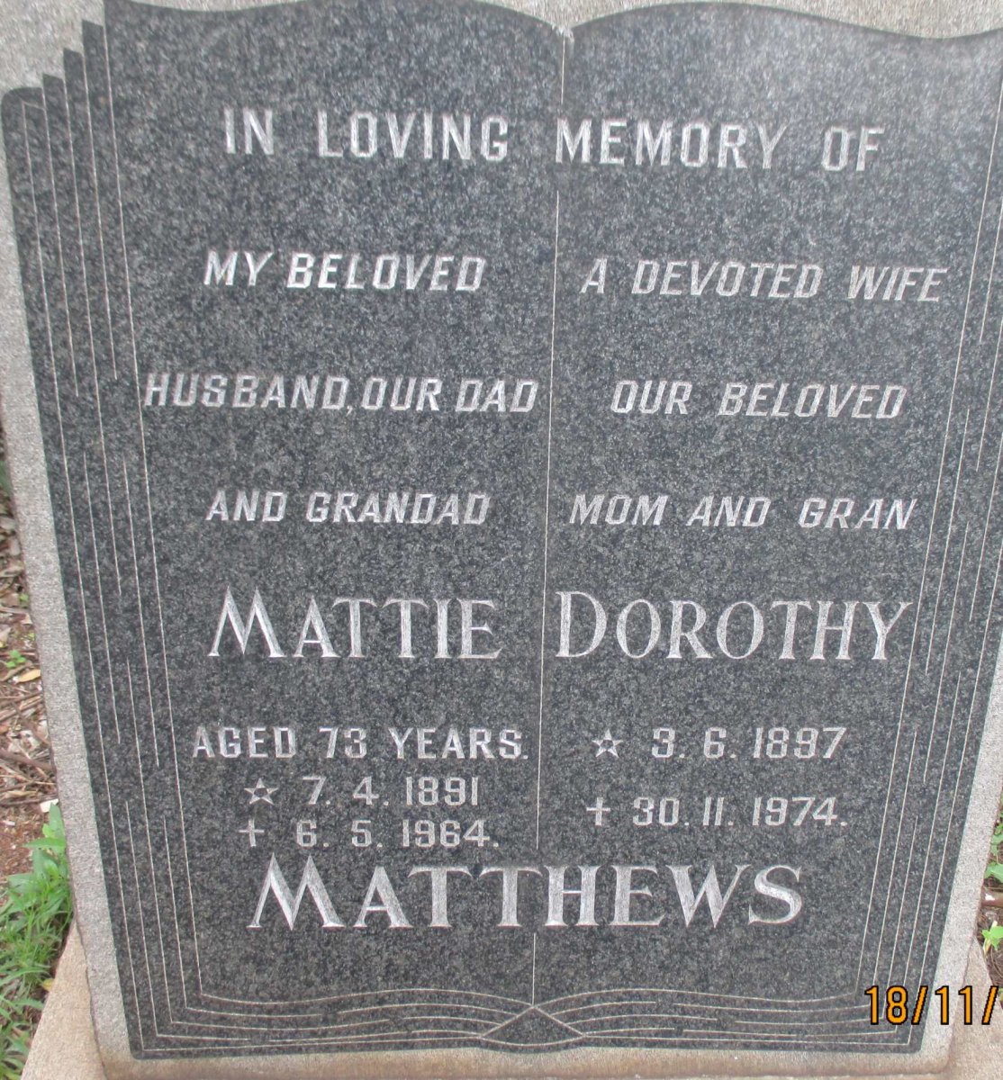 MATTHEWS Mattie 1891-1964 &amp; Dorothy 1897-1974