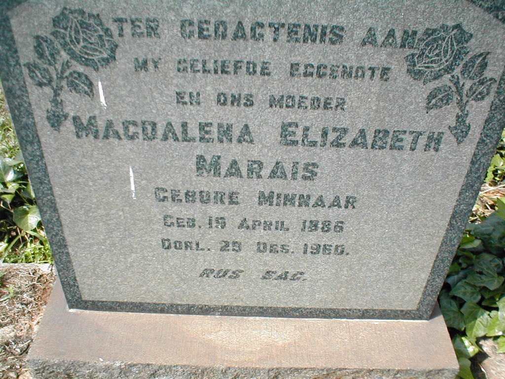 MARAIS Magdalena Elizabeth nee MINNAAR 1886-1960