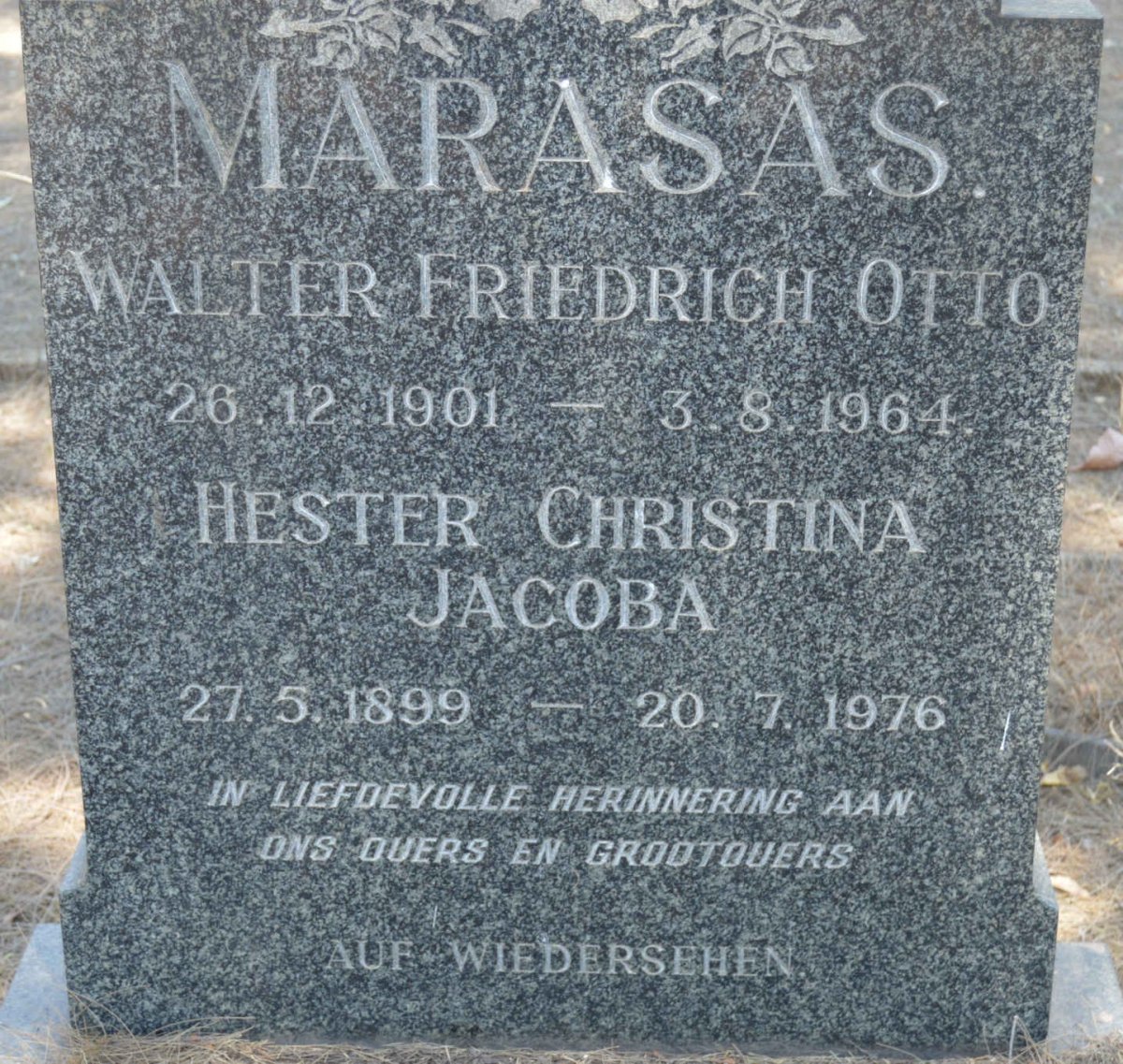 MARASAS Walter Friedrich Otto 1901-1964 &amp; Hester Christina Jacoba 1899-1976