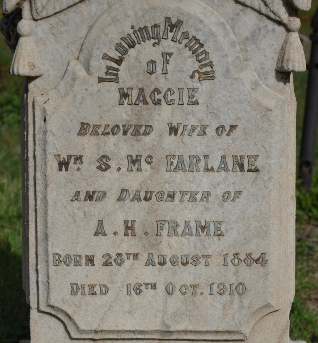 McFARLANE Maggie nee FRAME 1884-1910