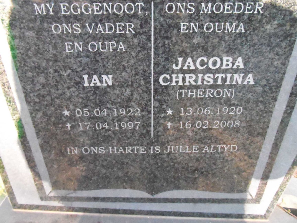 MC DIARMID Ian 1922-1997 &amp; Jacoba Christina THERON 1920-2008
