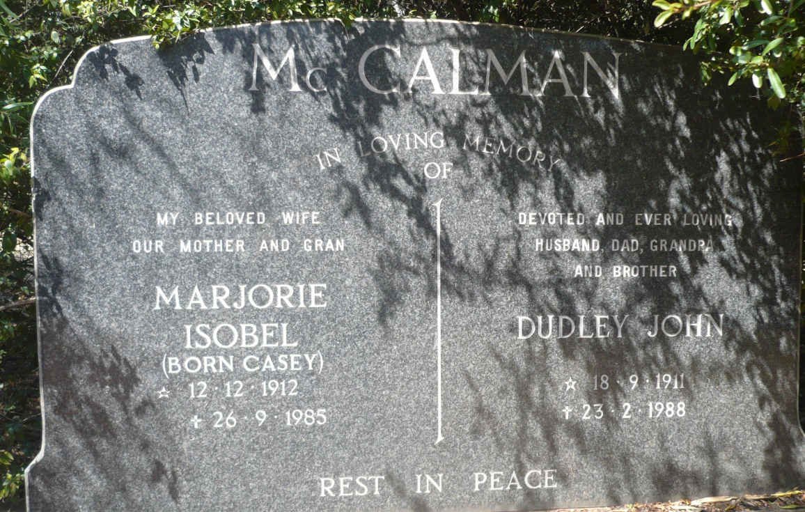 McCALMAN Dudley John 1911-1988 &amp; Marjorie Isobel CASEY 1912-1985