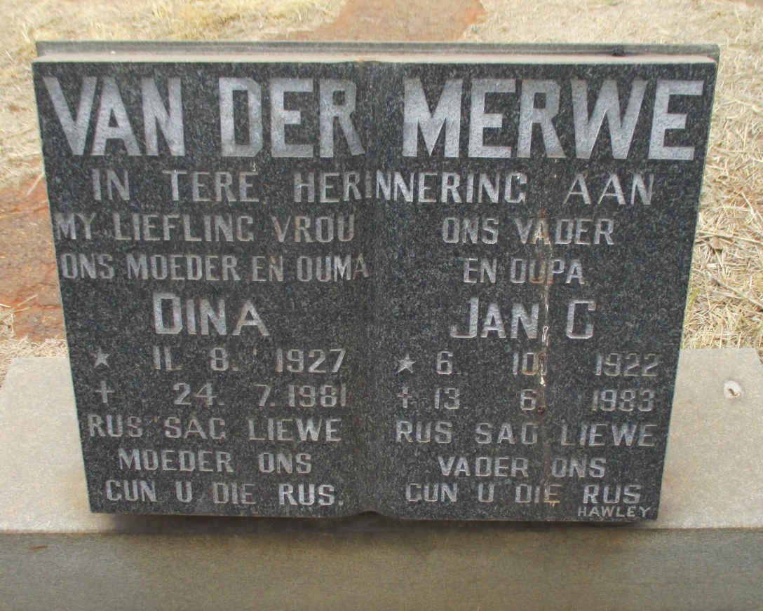 MERWE Jan C., van der 1922-1983 &amp; Dina 1927-1981
