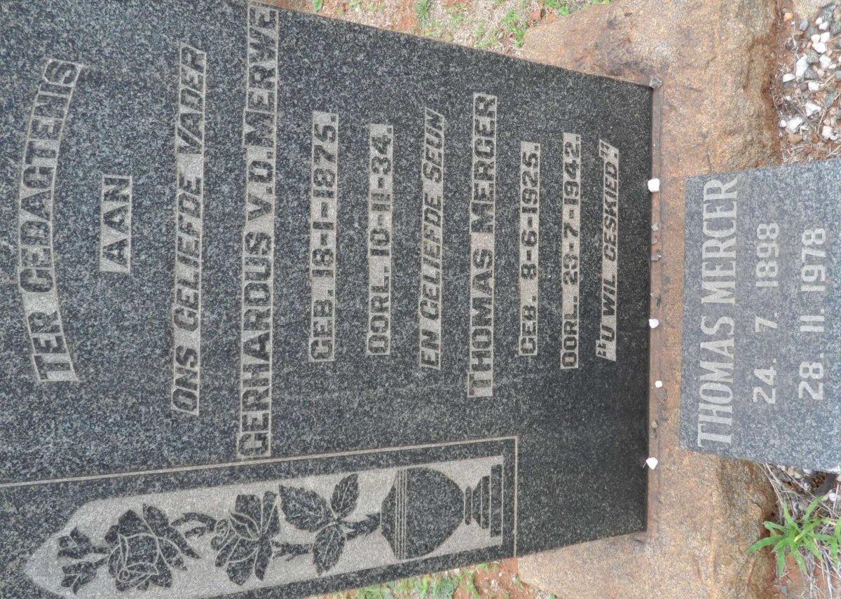 MERCER Thomas 1898-1978 :: V.D. MERWE Gerhardus 1875-1934 :: MERCER Thomas 1925-1942
