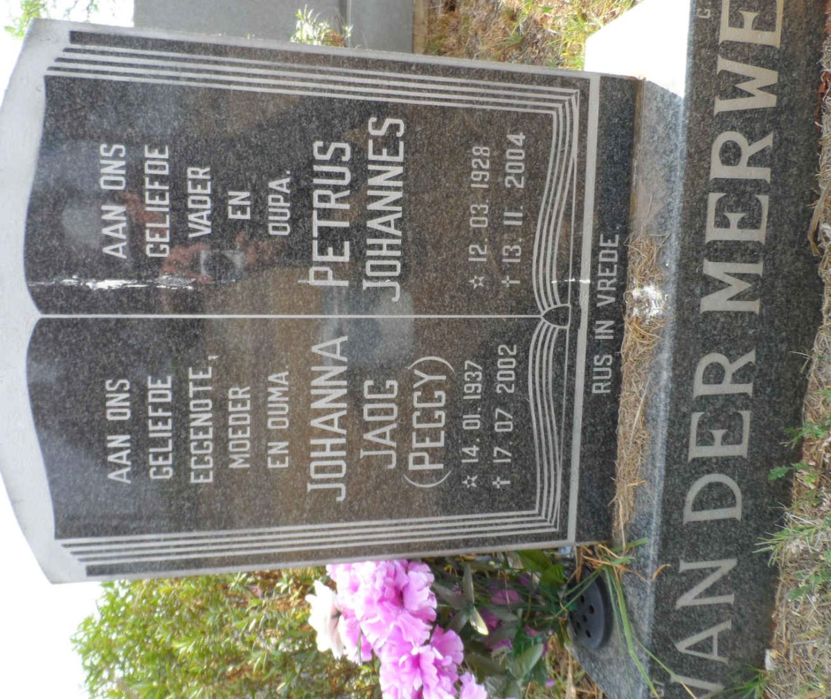 MERWE Petrus Johannes, van der 1928-2004 &amp; Johanna Jaog 1927-2002