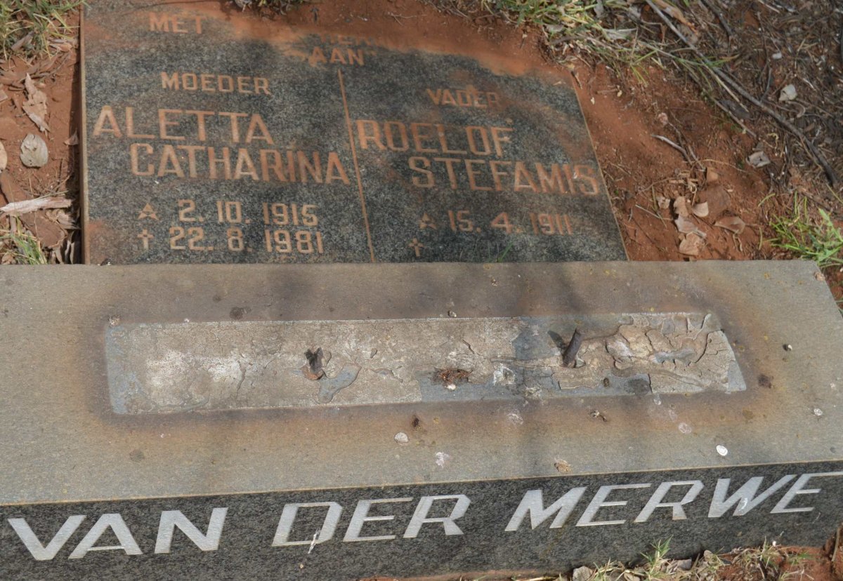 MERWE Roelof Stefamis, van der 1911- &amp; Aletta Catharina 1915-1981