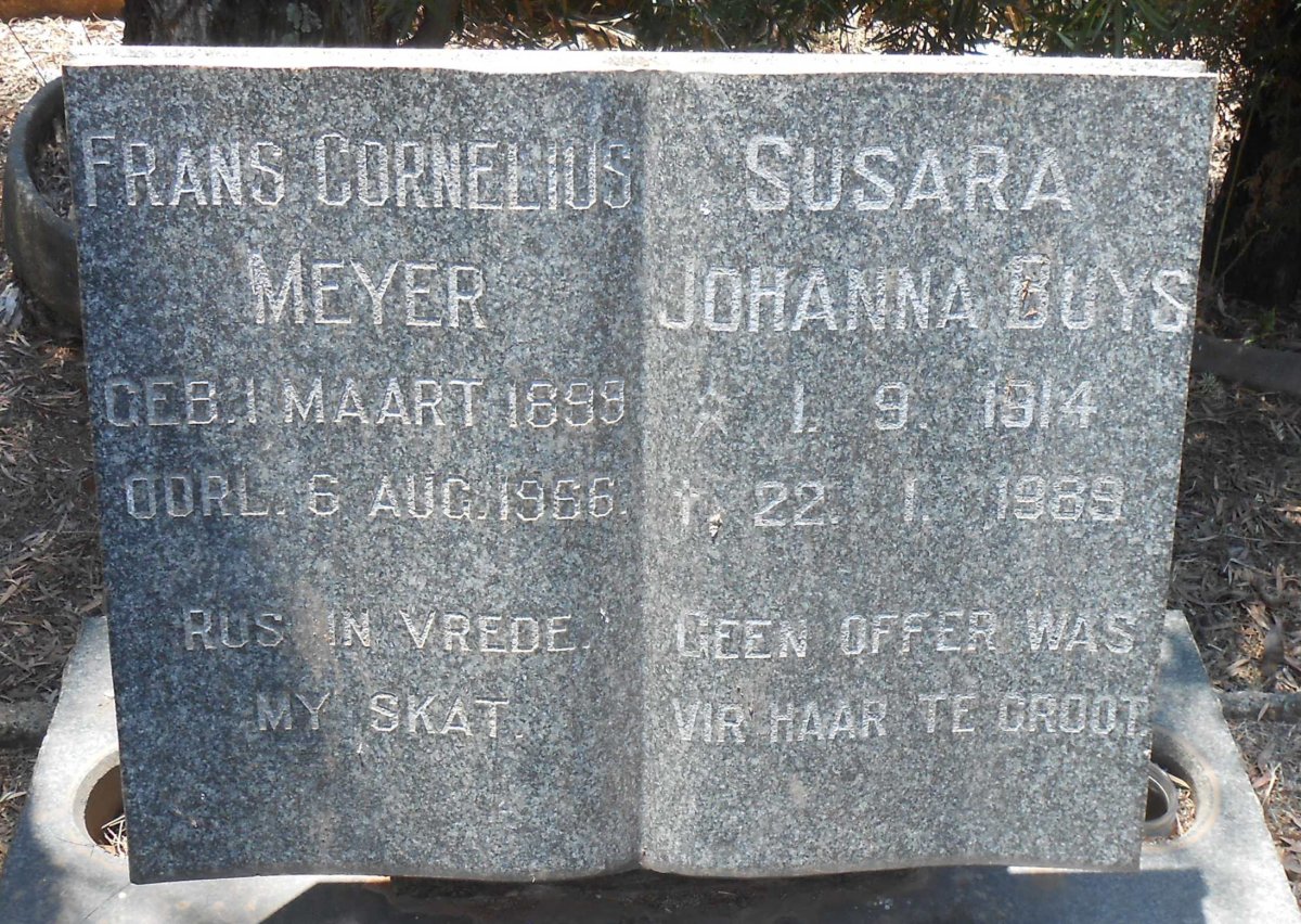 MEYER Frans Cornelius 1899-1966 &amp; Susara Johanna BUYS 1914-1989