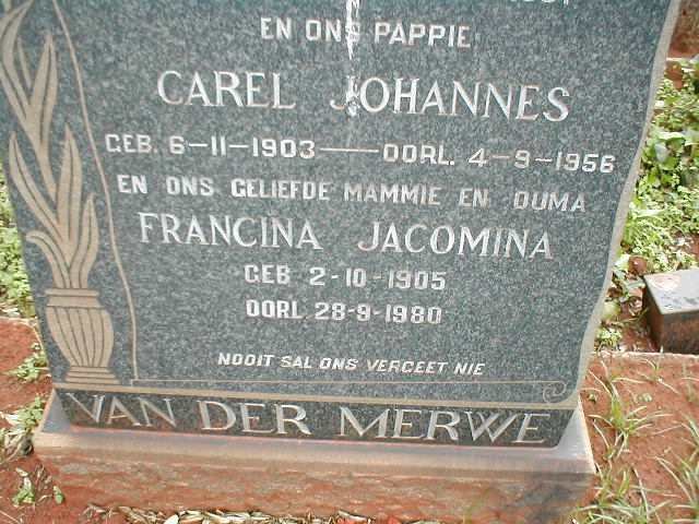 MERWE Carel Johannes, van der 1903-1956 &amp; Francina Jacomina 1905-1980