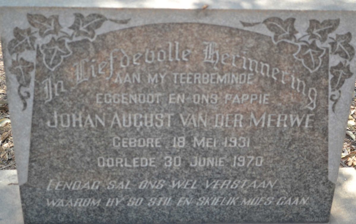 MERWE Johan August, van der 1931-1970
