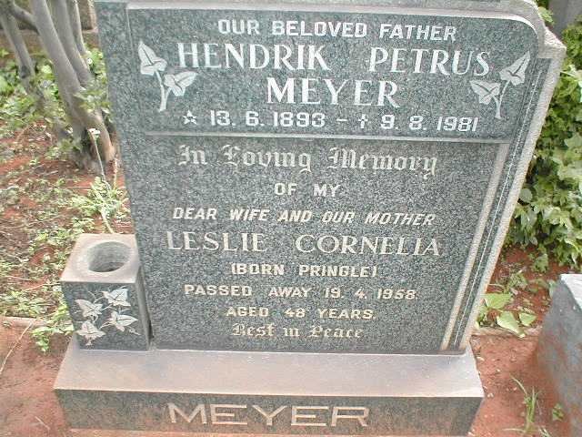 MEYER Hendrik Petrus 1893-1981 &amp; Leslie Cornelia PRINGLE -1958