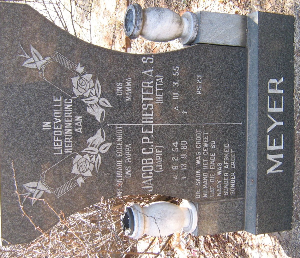 MEYER Jacob C. P. E. 1954-1980 &amp; Hester A. S. 1955-