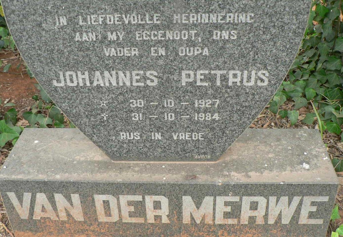 MERWE Johannes Petrus, van der 1927-1984