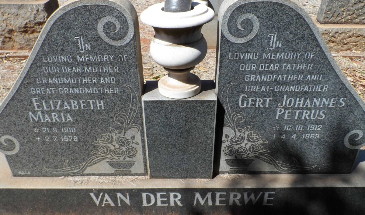 MERWE Gert Johannes Petrus, van der 1912-1969 &amp; Elizabeth Maria 1910-1978
