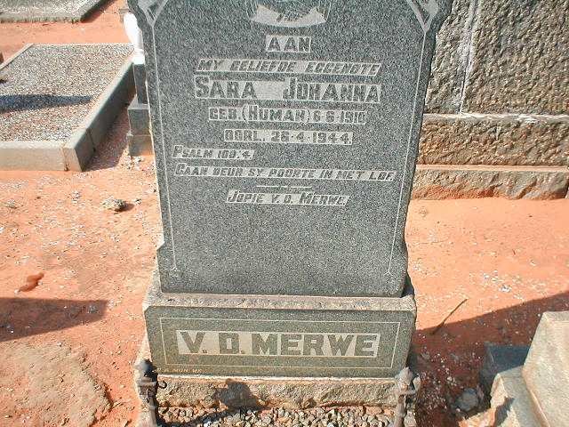 MERWE Sara Johanna, v.d. nee HUMAN 1910-1944