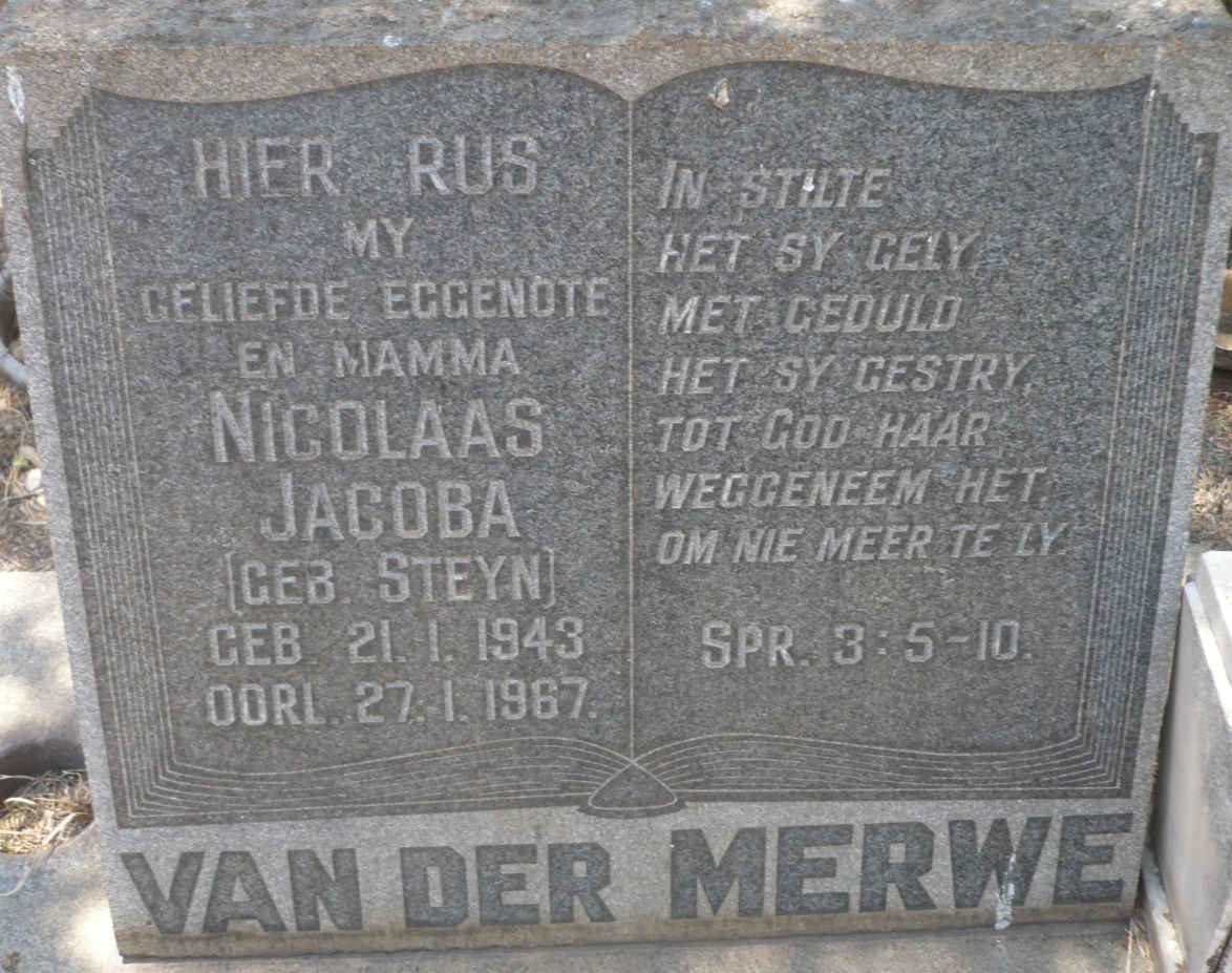 MERWE Nicolaas Jacoba, van der nee STEYN 1943-1967