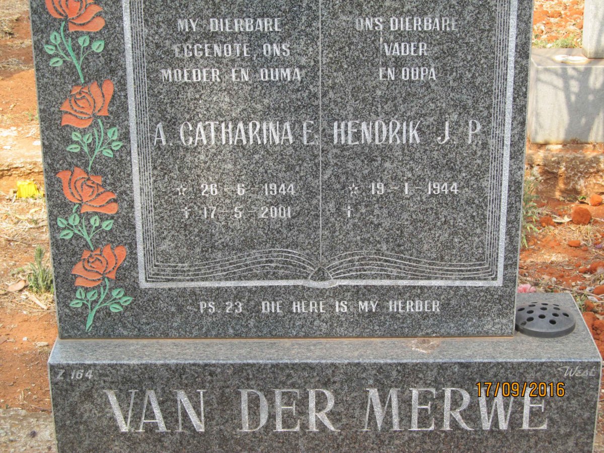 MERWE Hendrik J.P. van der 1944- &amp; A. Catharina E. 1944-2001