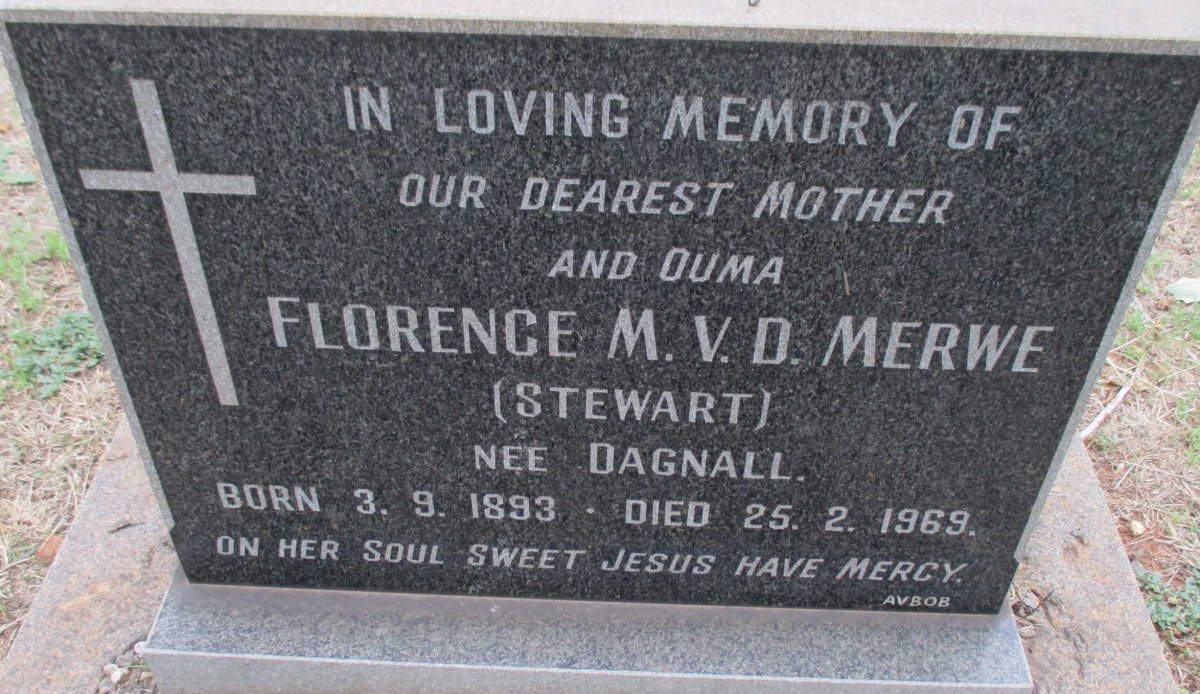 MERWE Florence M., van der formerly STEWART nee DAGNALL 1893-1969
