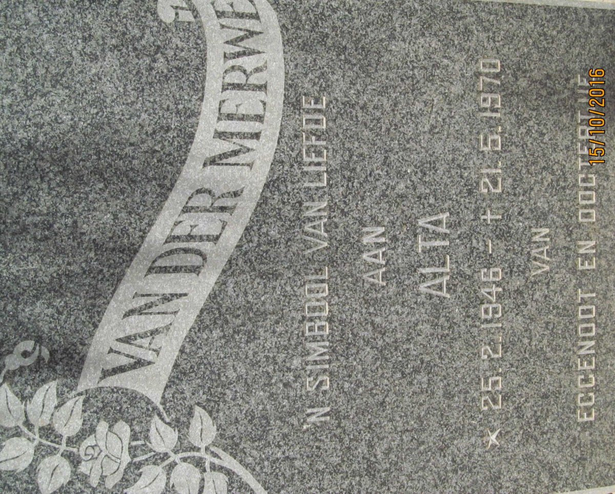 MERWE Alta, van der 1946-1970