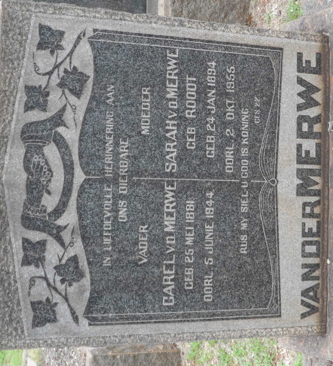 MERWE Carel, van der 1881-1944 &amp; Sarah ROODT 1894-1955