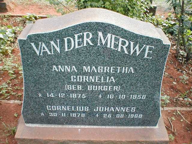 MERWE Cornelius Johannes, van der 1878-1968 &amp; Anna Magretha Cornelia BURGER 1875-1958