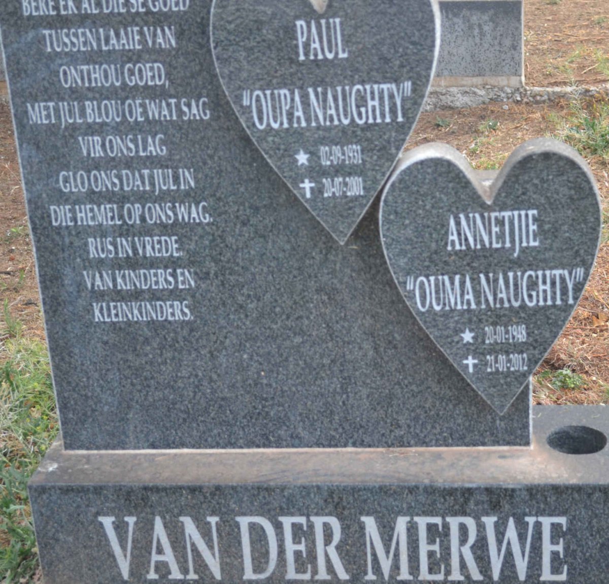 MERWE Paul, van der 1931-2001 &amp; Annetjie 1948-2012