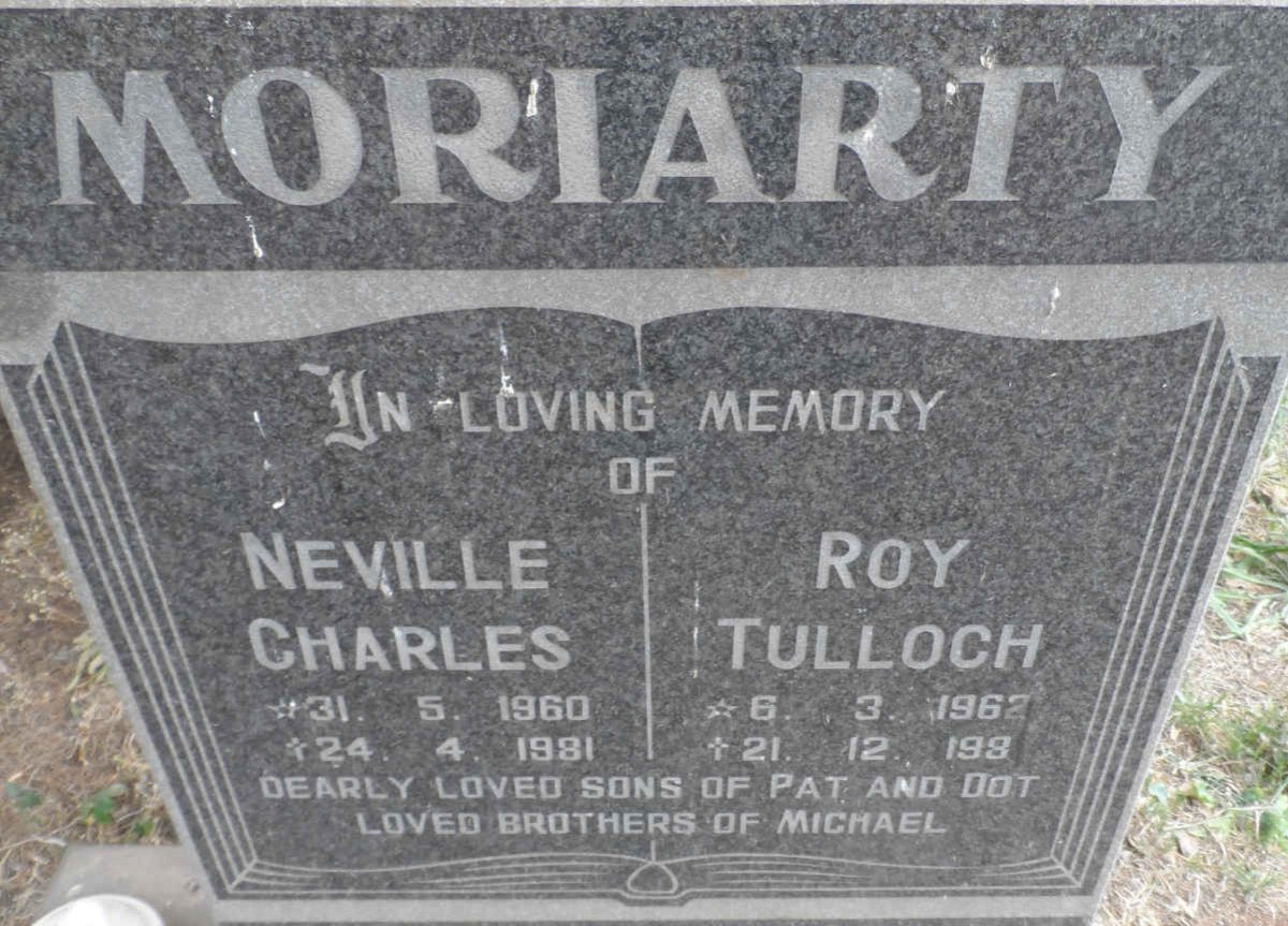 MORIARTY Neville Charles 1960-1981 :: MORIARTY Roy Tulloch 1962-199?