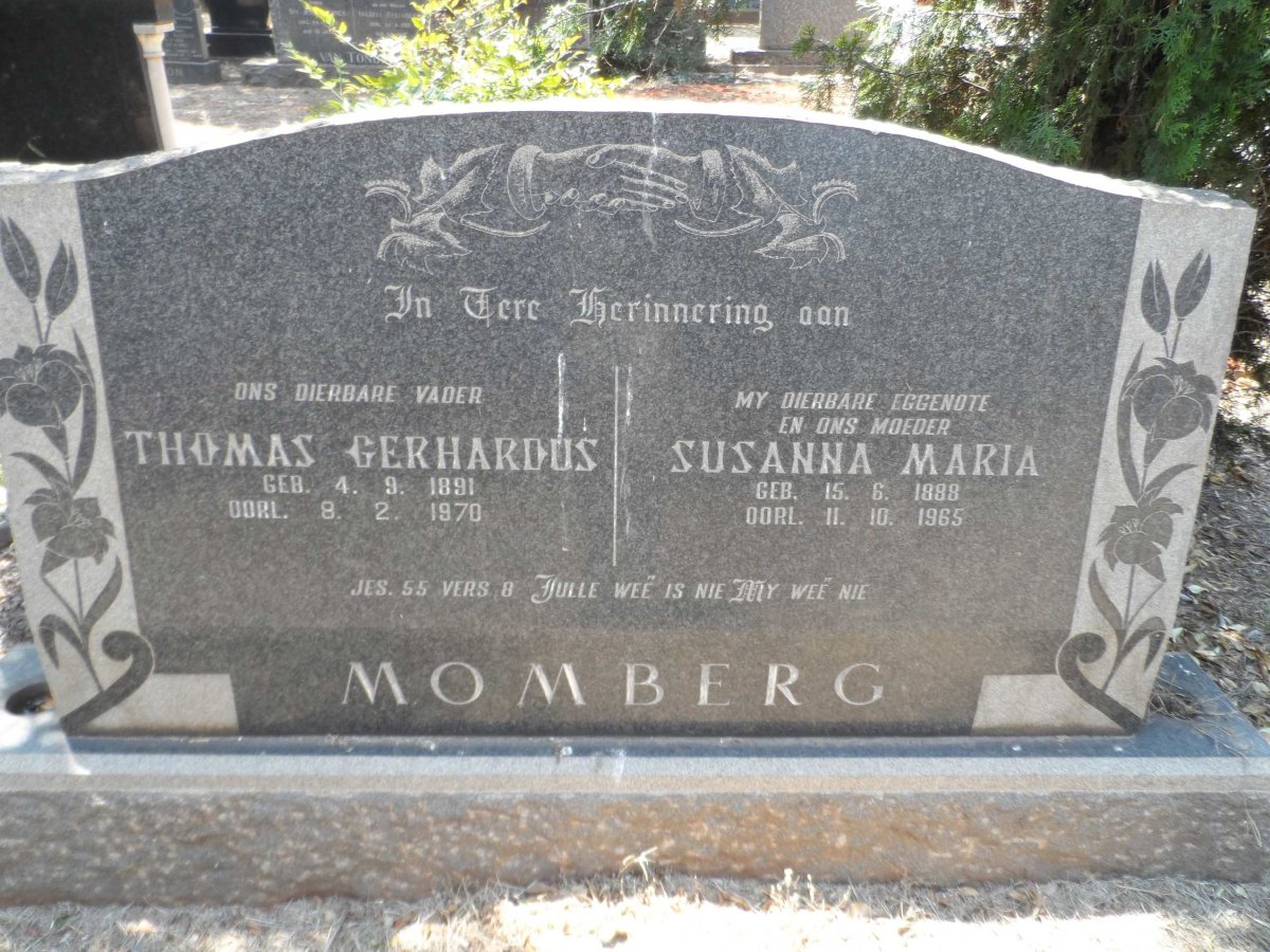 MOMBERG Thomas Gerhardus 1891-1970 &amp; Susanna Maria 1888-1965