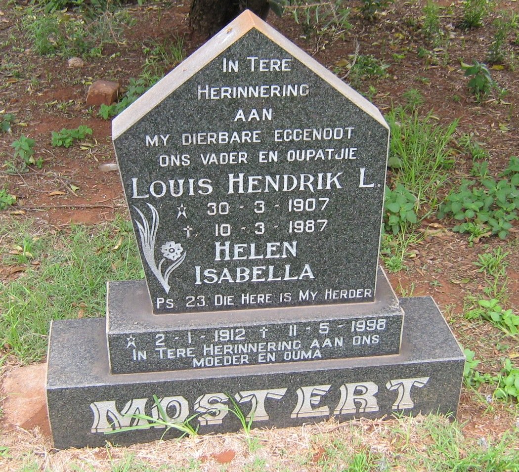 MOSTERT Louis Hendrik L. 1907-1987 &amp; Helen Isabella 1912-1998
