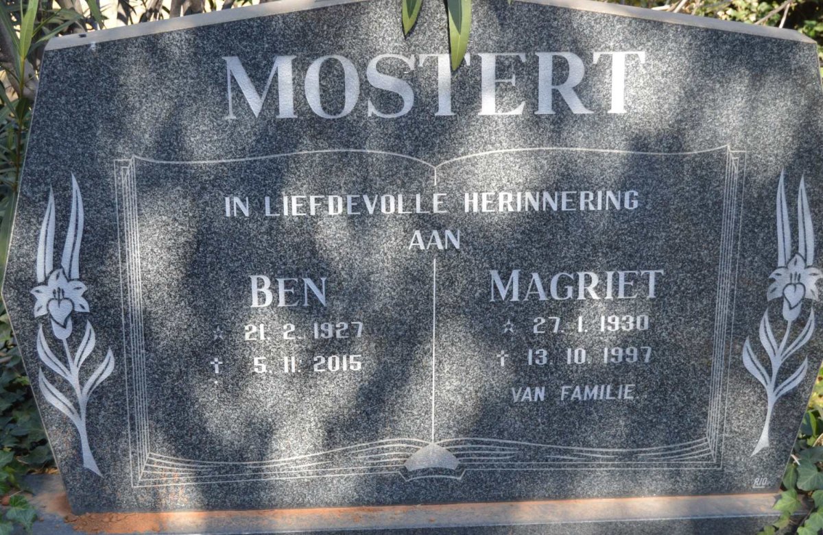MOSTERT Ben 1927-2015 &amp; Magriet 1930-1997