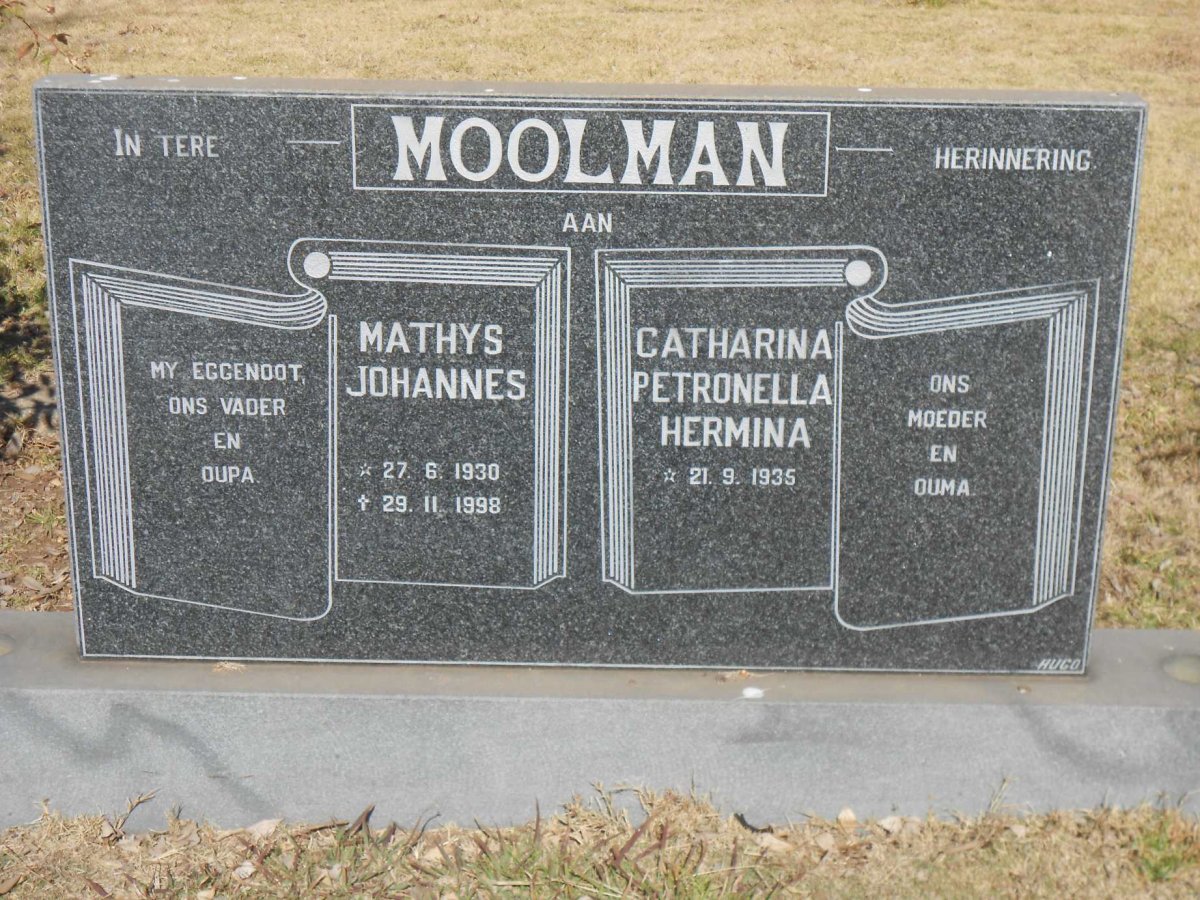 MOOLMAN Mathys Johannes 1930-1998 &amp; Catharina Petronella Hermina 1935-