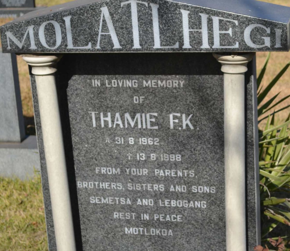 MOLATLHEGI Thamie F.K. 1962-1998