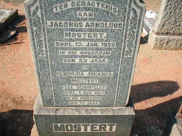 MOSTERT Jacobus Arnoldus -1938 &amp; Hendrina Johanna SCHONFELDT -1957