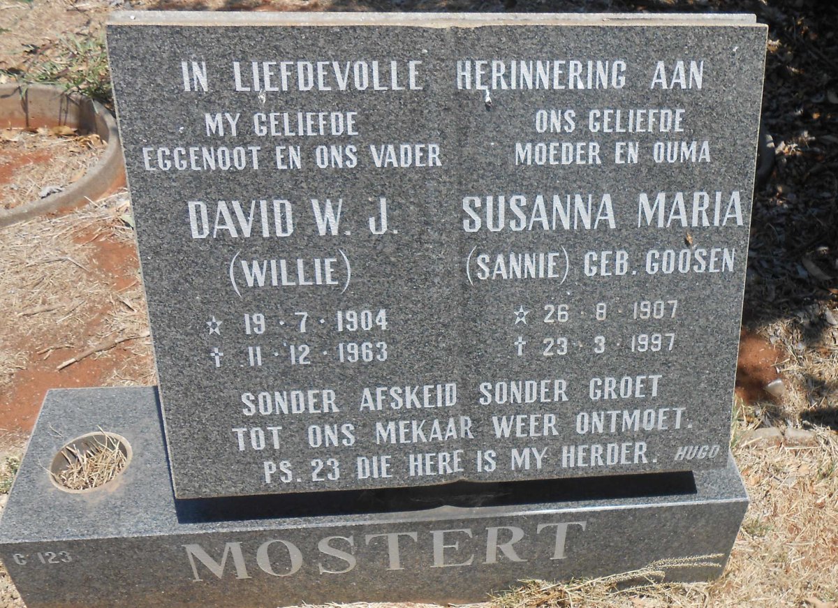 MOSTERT David W.J. 1904-1963 &amp; Susanna Maria GOOSEN 1907-1997