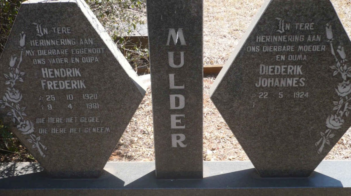 MULDER Hendrik Frederik 1920-1981 &amp; Diederik Johannes 1924-