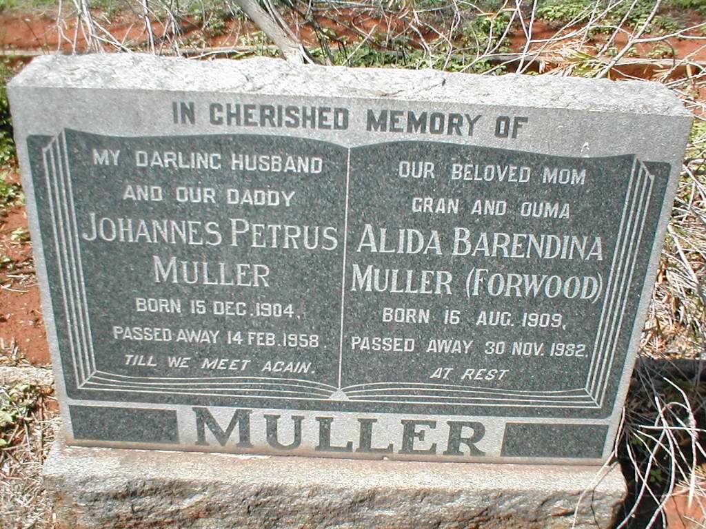 MULLER Johannes Petrus 1904-1958 &amp; Alida Barendina FORWOOD 1909-1982