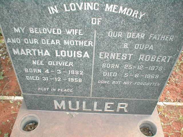 MULLER Ernest Robert 1878-1969 &amp; Martha Louisa OLIVIER 1882-1958