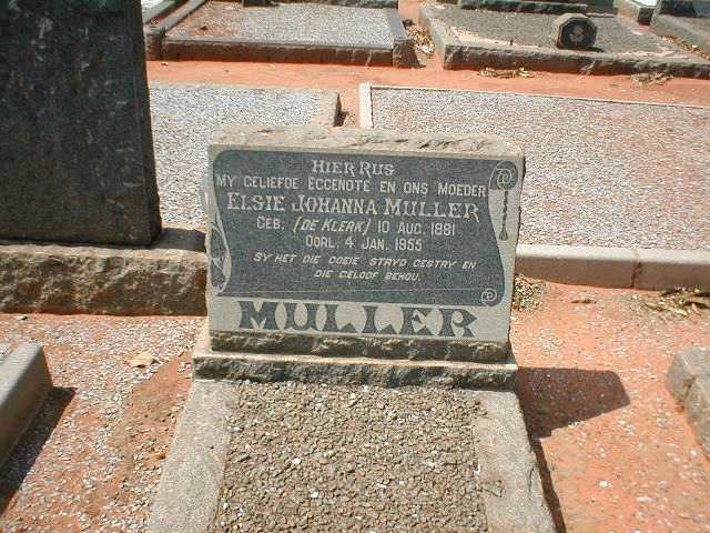 MULLER Elsie Johanna Muller nee DE KLERK 1881-1955