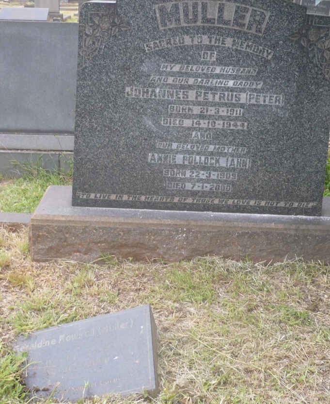 MULLER Johannes Petrus 1911-1944 &amp; Annie POLLOCK 1909-2000:: ROWSELL Geraldine nee MULLER 1940-2006