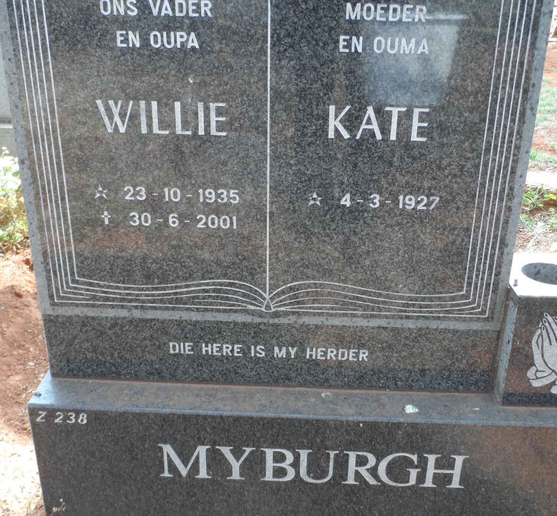 MYBURGH Willie 1935-2001 &amp; Kate 1927-