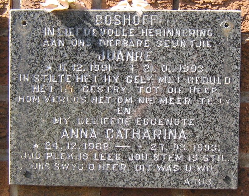 BOSHOFF Anna Catharina 1968-1993 :: BOSHOFF Juanré 1991-1993