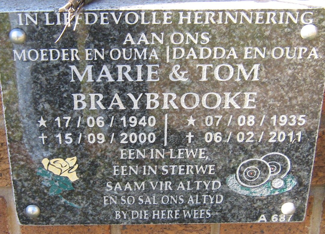 BRAYBROOKE Tom 1935-2011 &amp; Marie 1940-2000